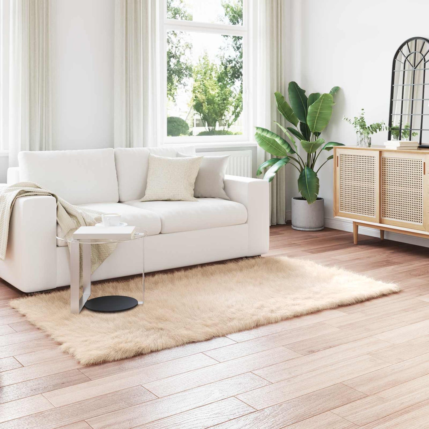 vidaXL Faux Sheepskin Rug TAFALLA Beige 100 x 200 cm Polyester