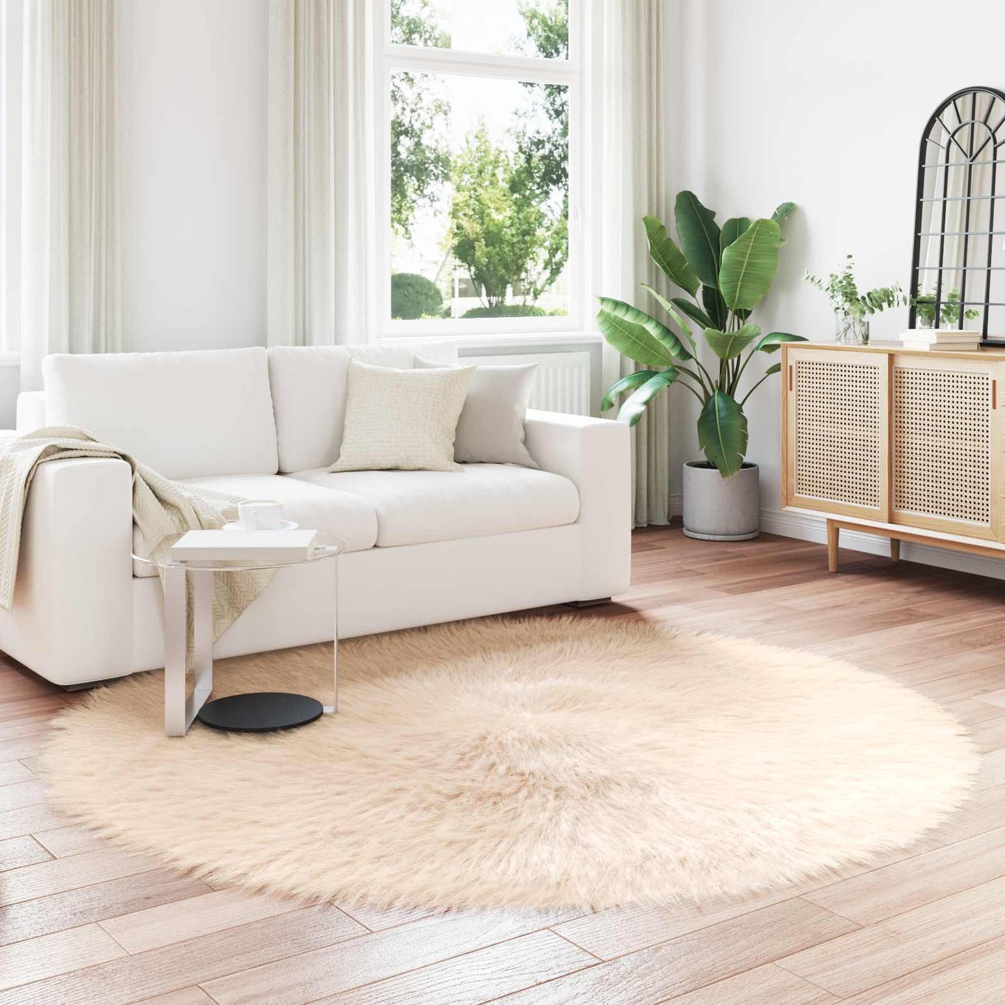 vidaXL Faux Sheepskin Rug TAFALLA Beige Ø 200 cm Polyester