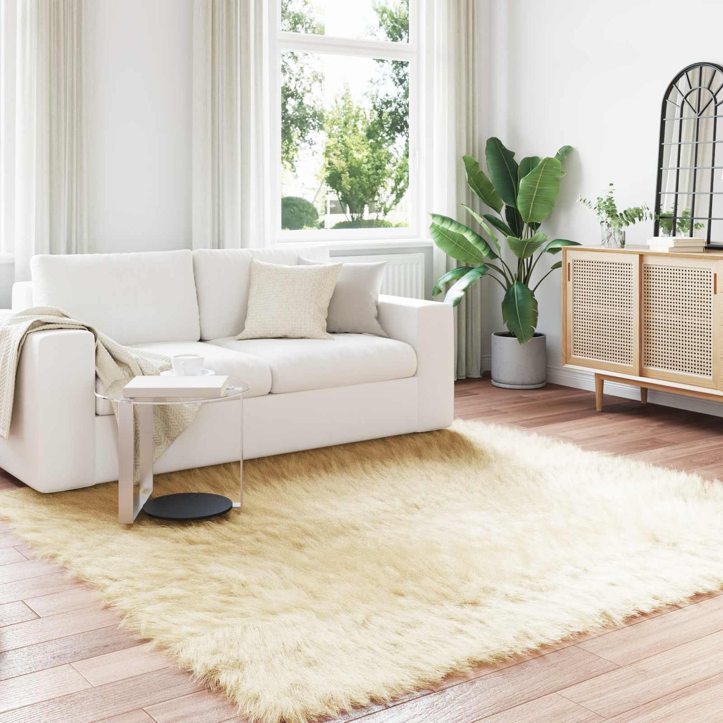 vidaXL Faux Sheepskin Rug TAFALLA Cream 200 x 200 cm Polyester