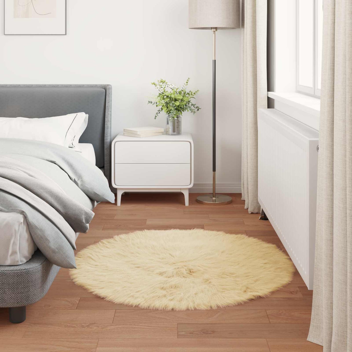 vidaXL Faux Sheepskin Rug TAFALLA Cream Ø 120 cm Polyester