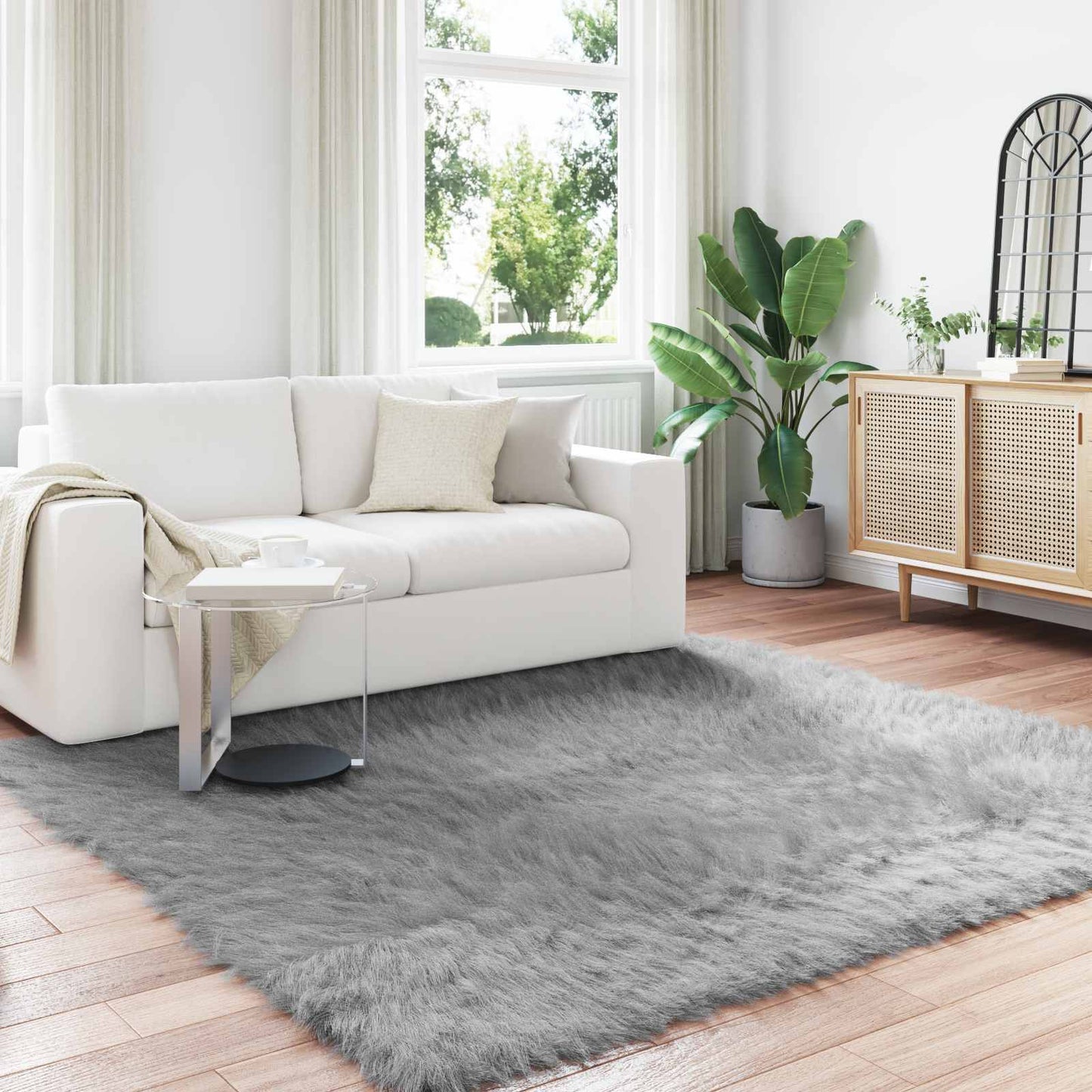 vidaXL Faux Sheepskin Rug TAFALLA Grey 240 x 240 cm Polyester