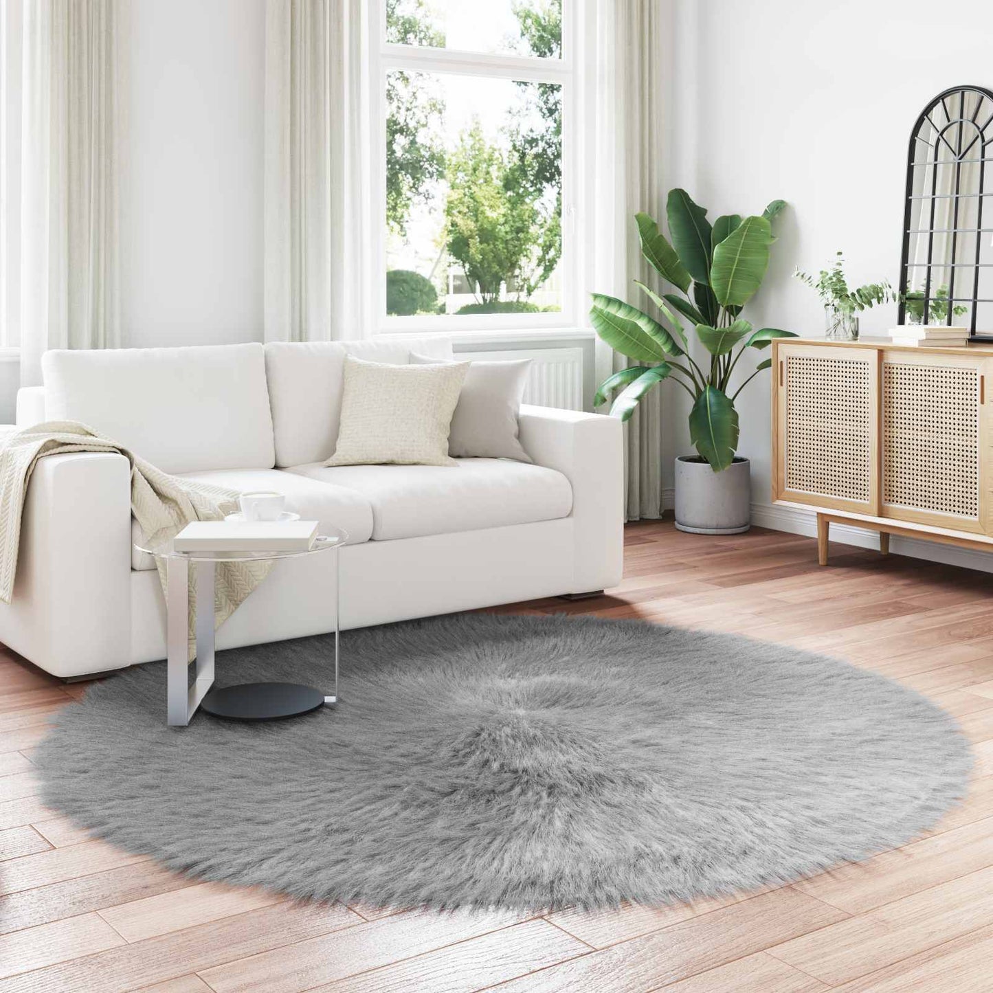 vidaXL Faux Sheepskin Rug TAFALLA Grey Ø 200 cm Polyester