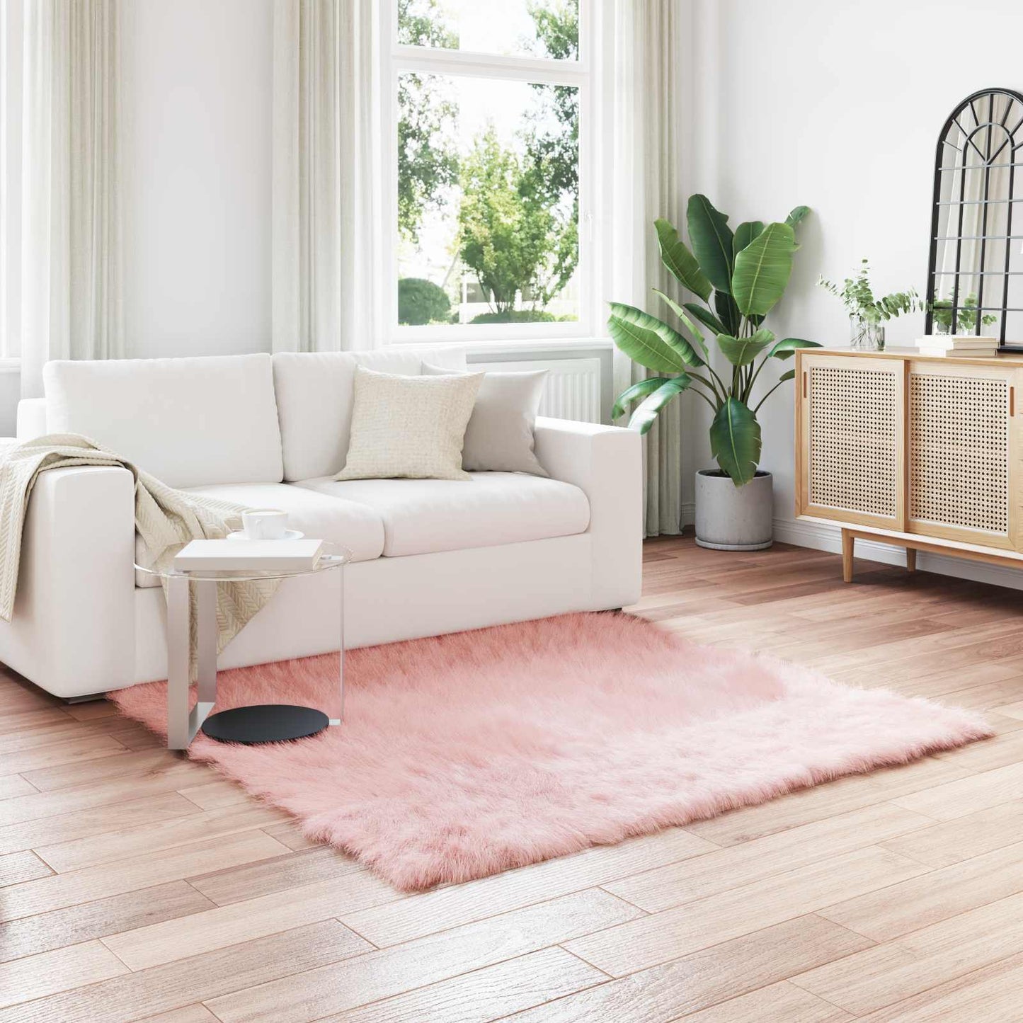 vidaXL Faux Sheepskin Rug TAFALLA Pink 160 x 160 cm Polyester