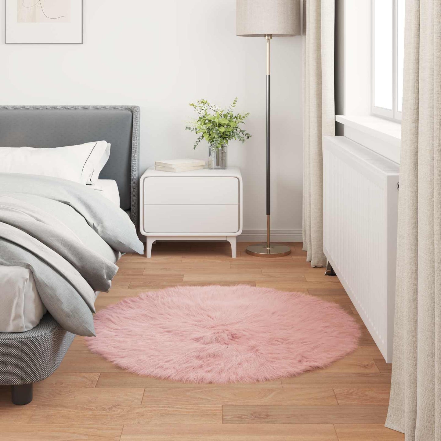 vidaXL Faux Sheepskin Rug TAFALLA Pink Ø 100 cm Polyester