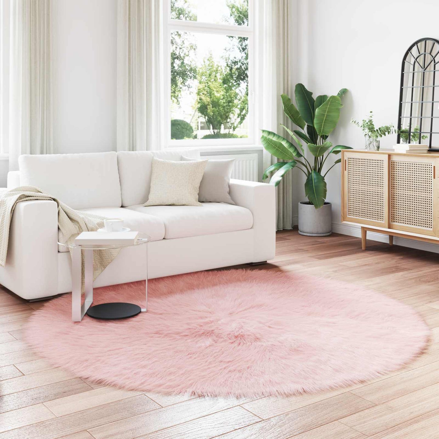 vidaXL Faux Sheepskin Rug TAFALLA Pink Ø 200 cm Polyester