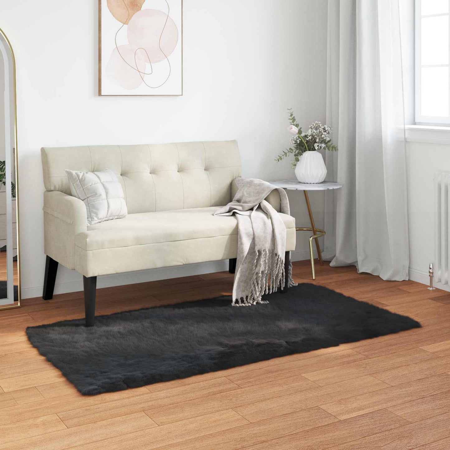 vidaXL Faux Sheepskin Rug TAFALLA Black 80 x 150 cm Polyester