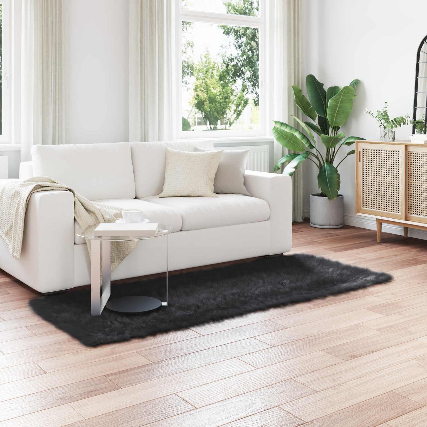 vidaXL Faux Sheepskin Rug TAFALLA Black 80 x 200 cm Polyester
