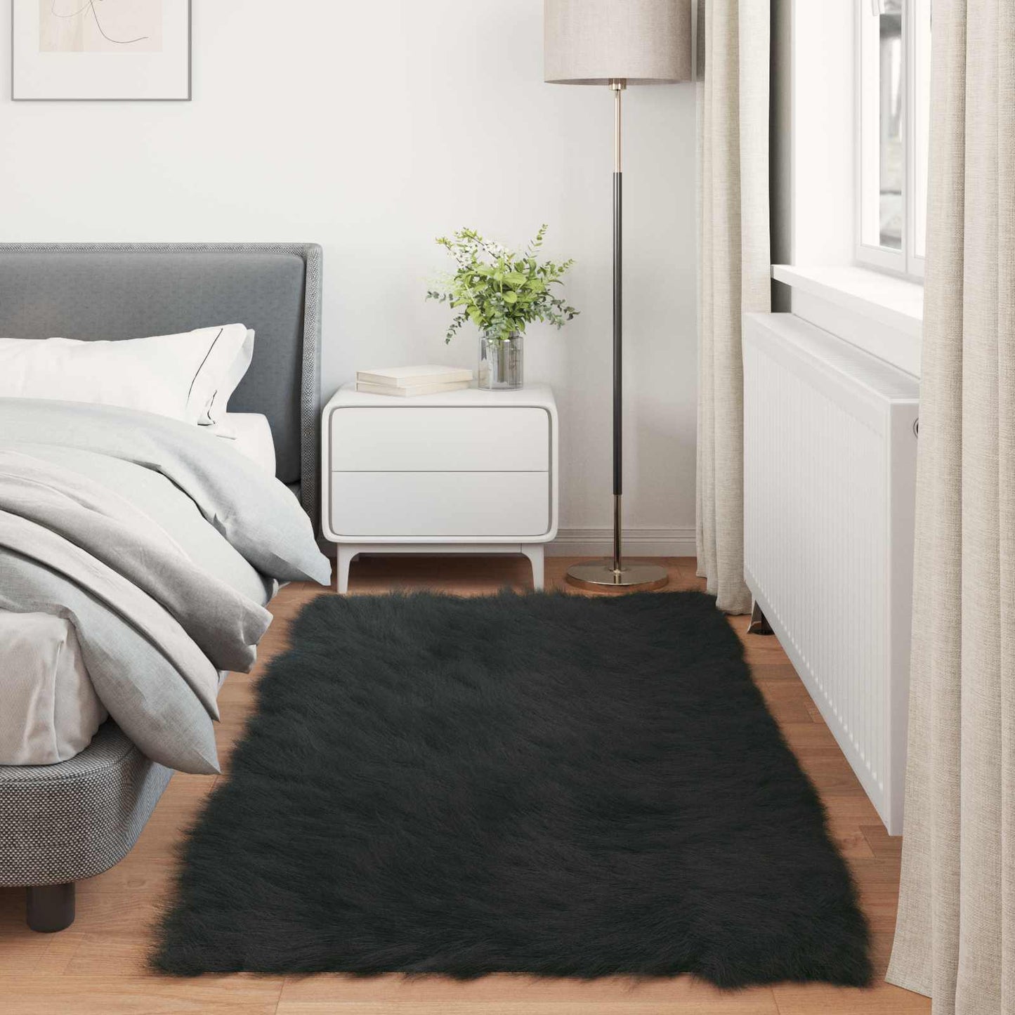 vidaXL Faux Sheepskin Rug TAFALLA Black 80 x 200 cm Polyester