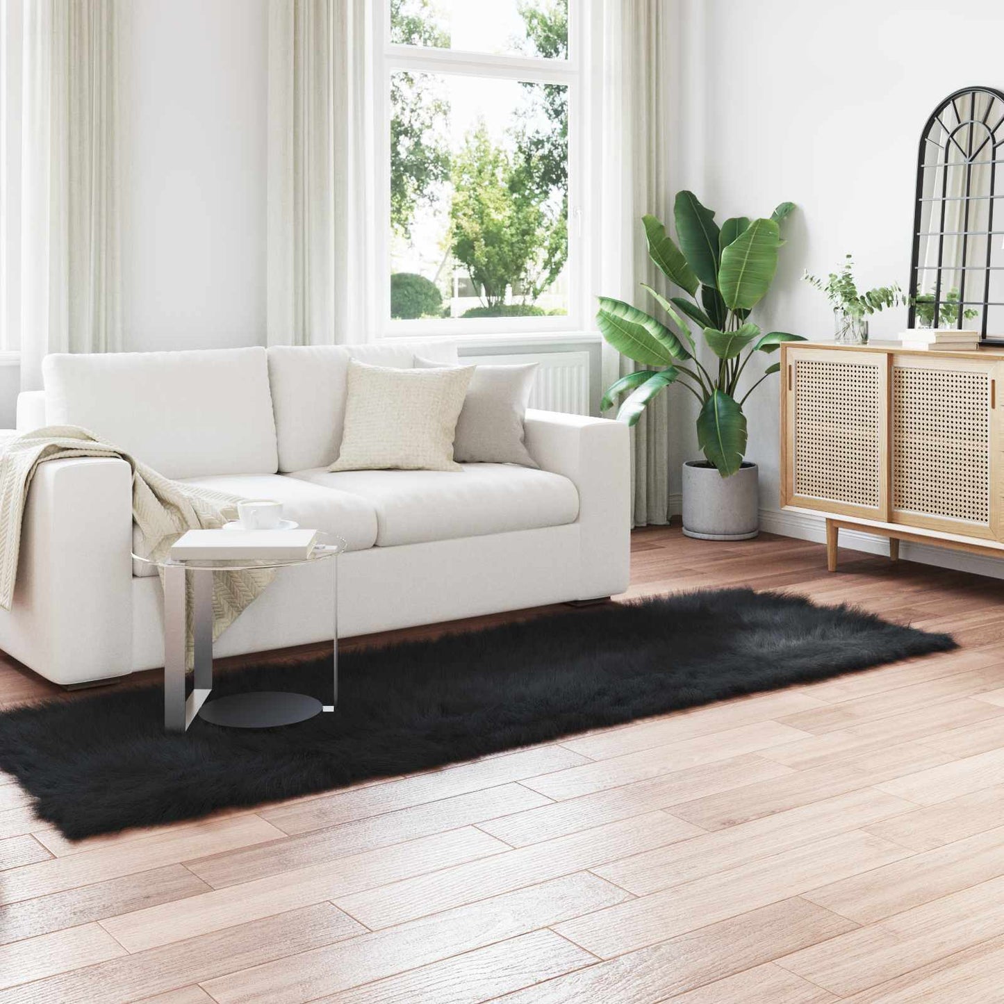 vidaXL Faux Sheepskin Rug TAFALLA Black 80 x 250 cm Polyester