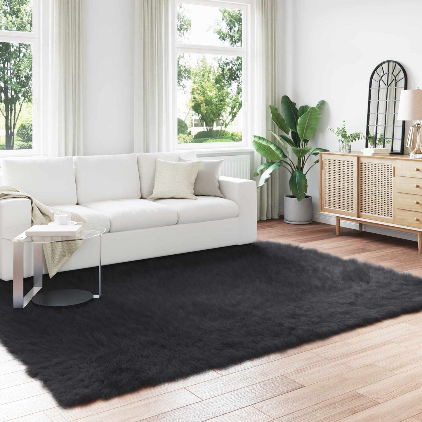 vidaXL Faux Sheepskin Rug TAFALLA Black 200 x 280 cm Polyester