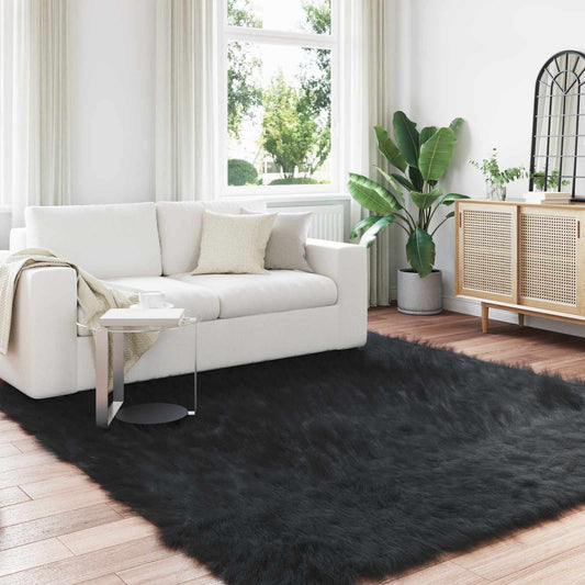 vidaXL Faux Sheepskin Rug TAFALLA Black 200 x 200 cm Polyester