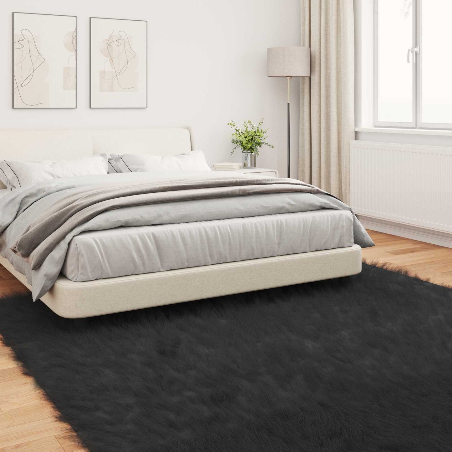 vidaXL Faux Sheepskin Rug TAFALLA Black 200 x 200 cm Polyester