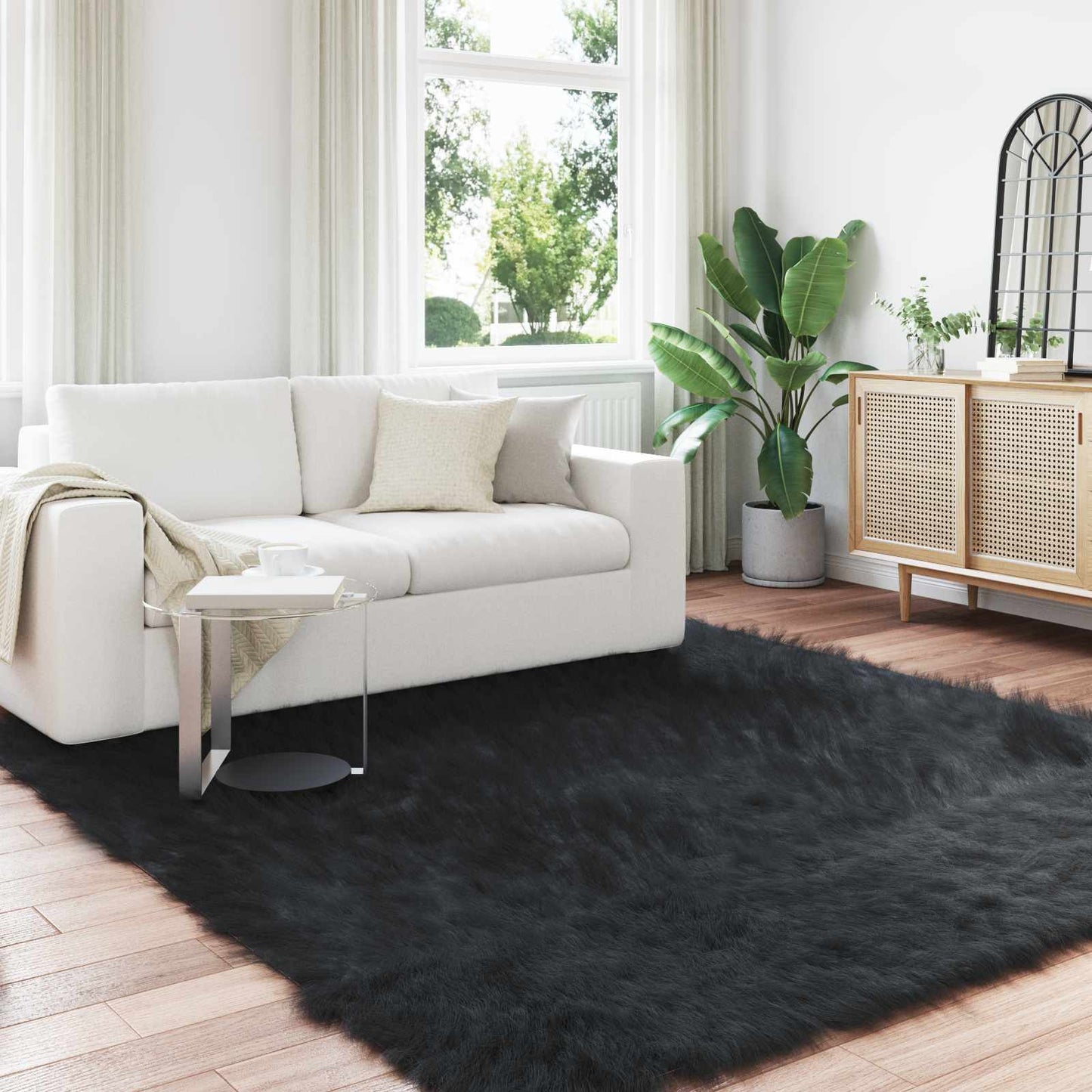 vidaXL Faux Sheepskin Rug TAFALLA Black 240 x 240 cm Polyester