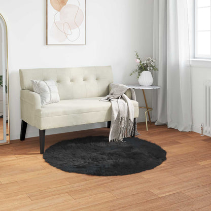 vidaXL Faux Sheepskin Rug TAFALLA Black Ø 80 cm Polyester