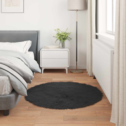 vidaXL Faux Sheepskin Rug TAFALLA Black Ø 80 cm Polyester