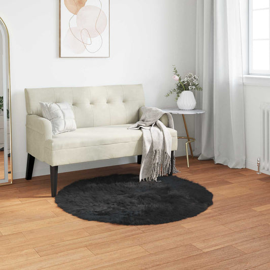 vidaXL Faux Sheepskin Rug TAFALLA Black Ø 100 cm Polyester