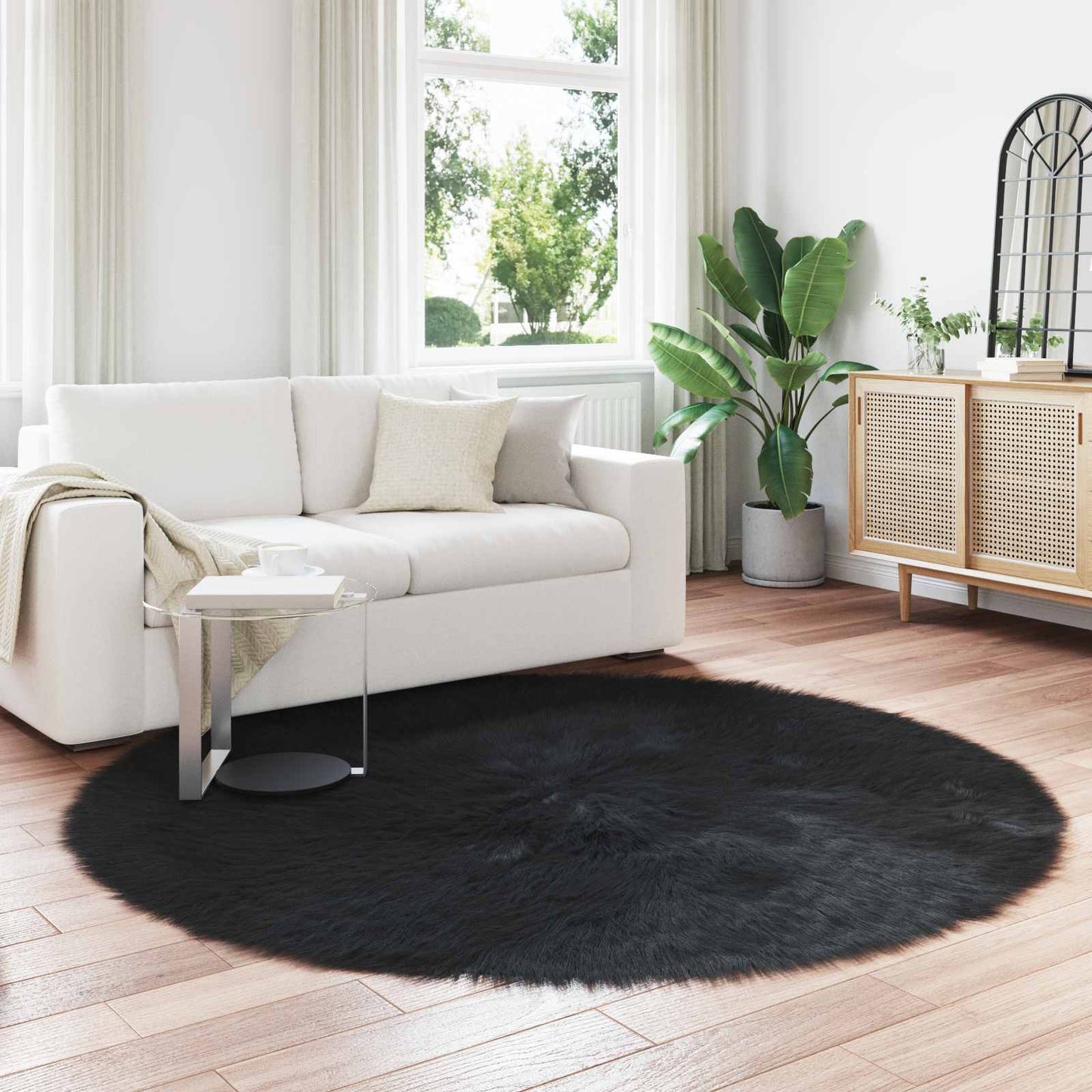 vidaXL Faux Sheepskin Rug TAFALLA Black Ø 200 cm Polyester