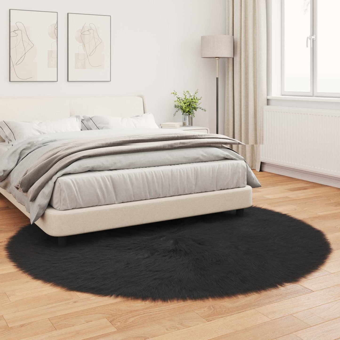 vidaXL Faux Sheepskin Rug TAFALLA Black Ø 200 cm Polyester