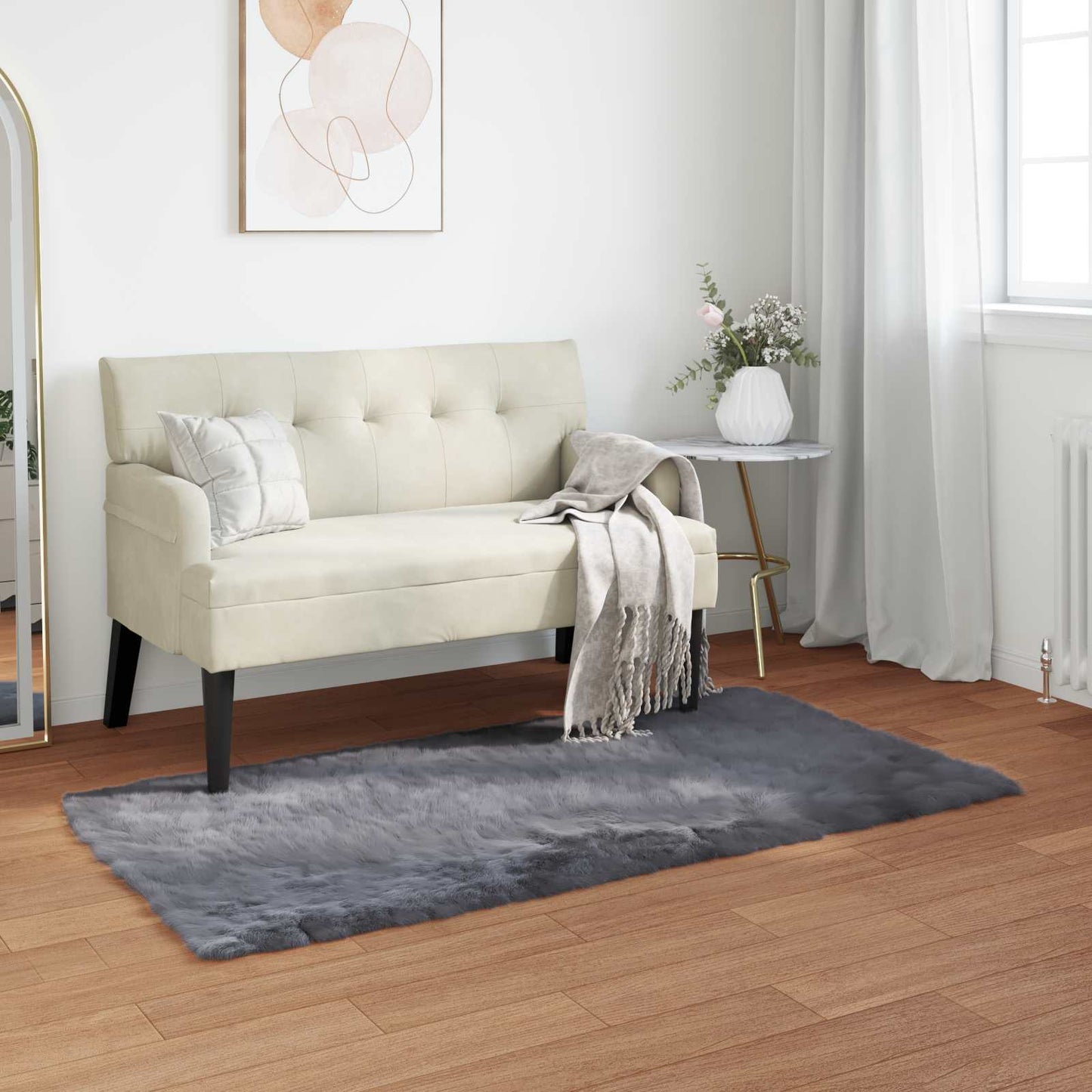 vidaXL Faux Sheepskin Rug TAFALLA Anthracite 60 x 110 cm Polyester