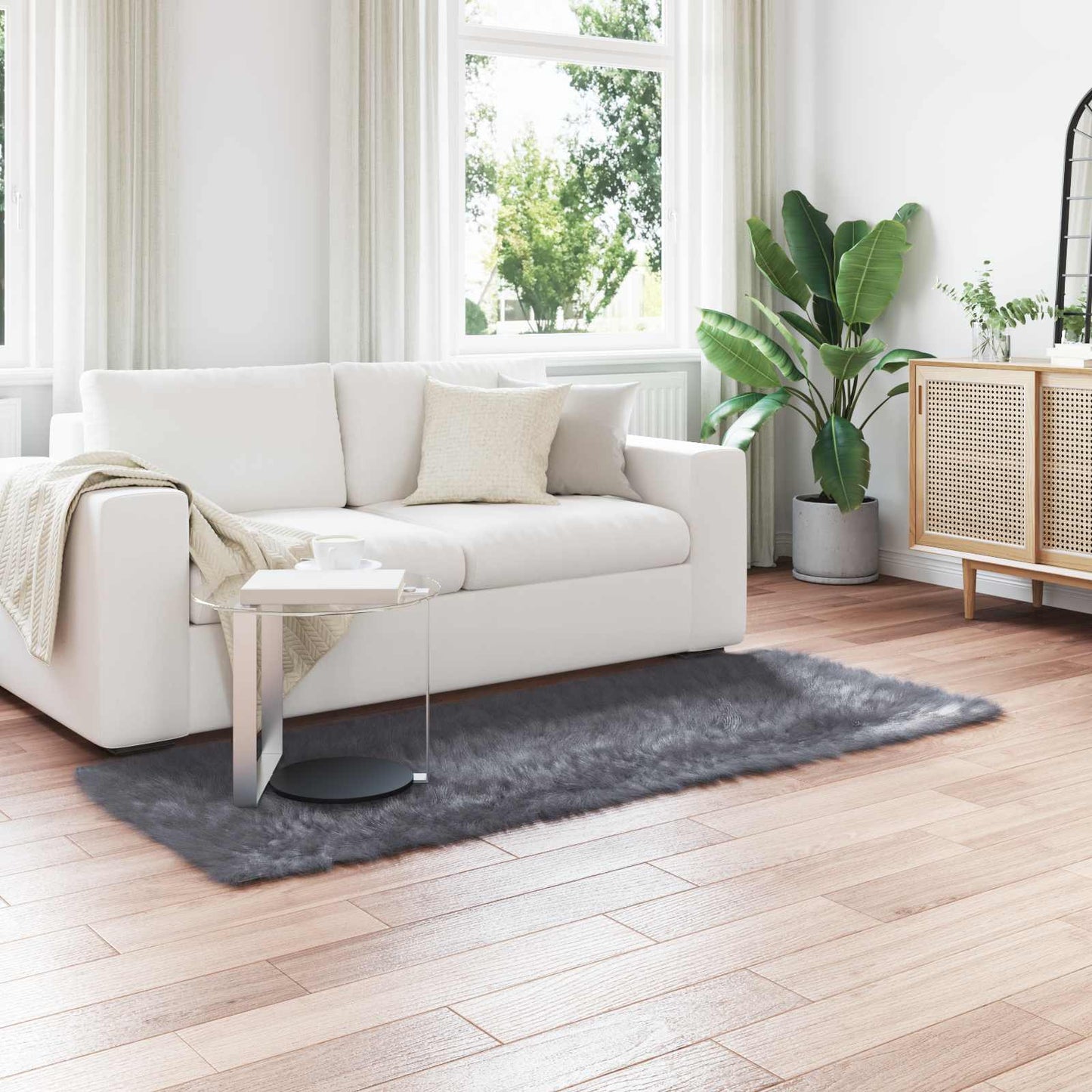 vidaXL Faux Sheepskin Rug TAFALLA Anthracite 80 x 200 cm Polyester