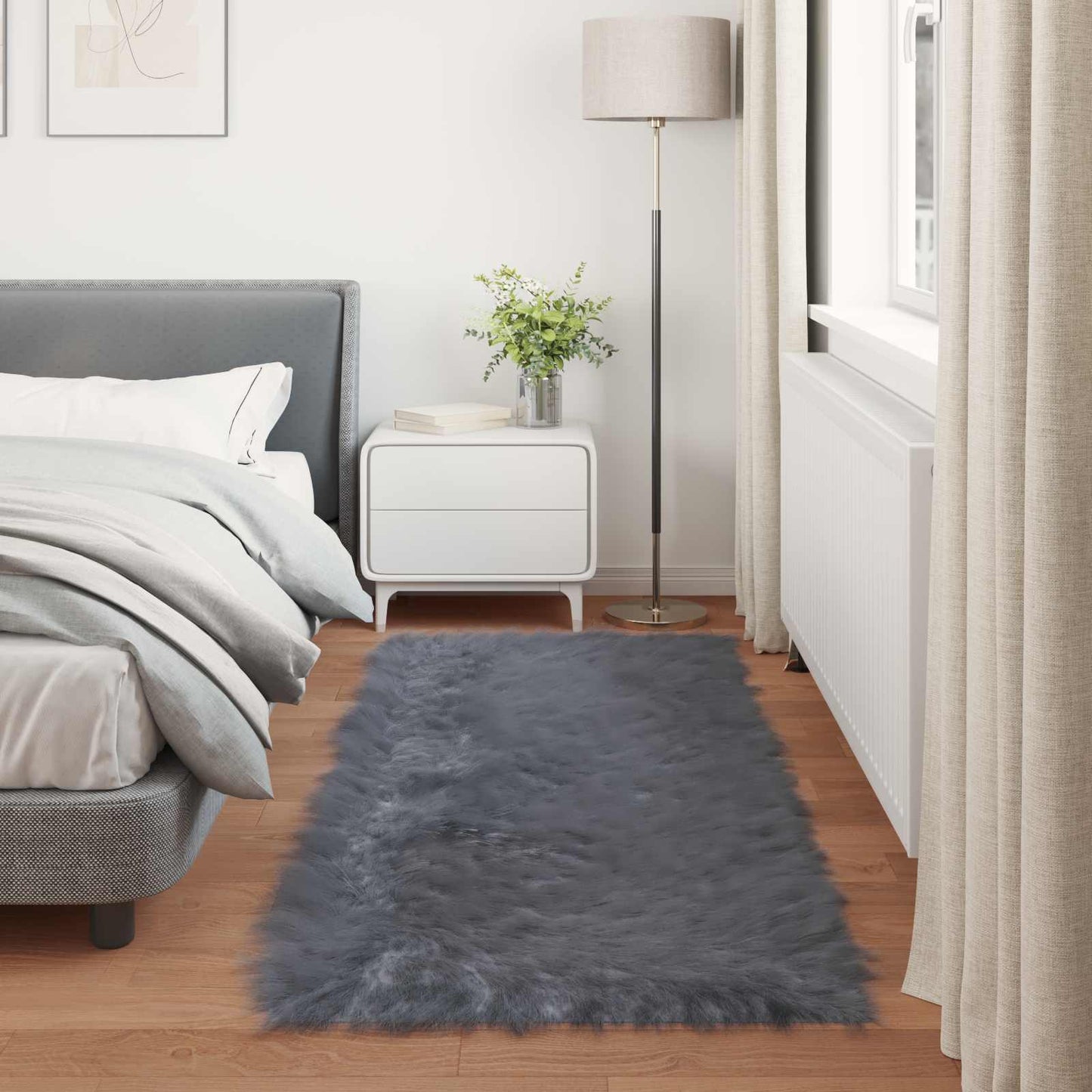 vidaXL Faux Sheepskin Rug TAFALLA Anthracite 80 x 200 cm Polyester