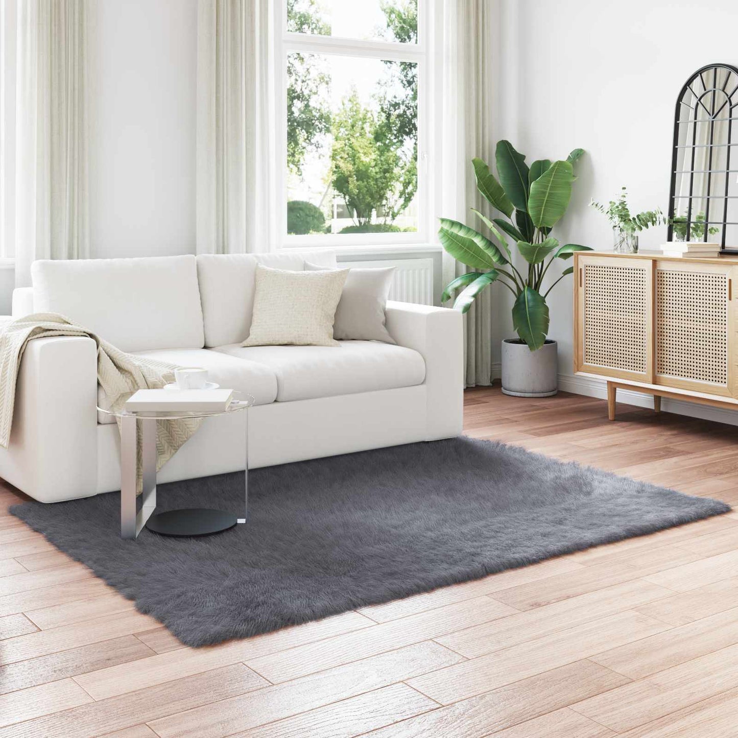 vidaXL Faux Sheepskin Rug TAFALLA Anthracite 140 x 200 cm Polyester