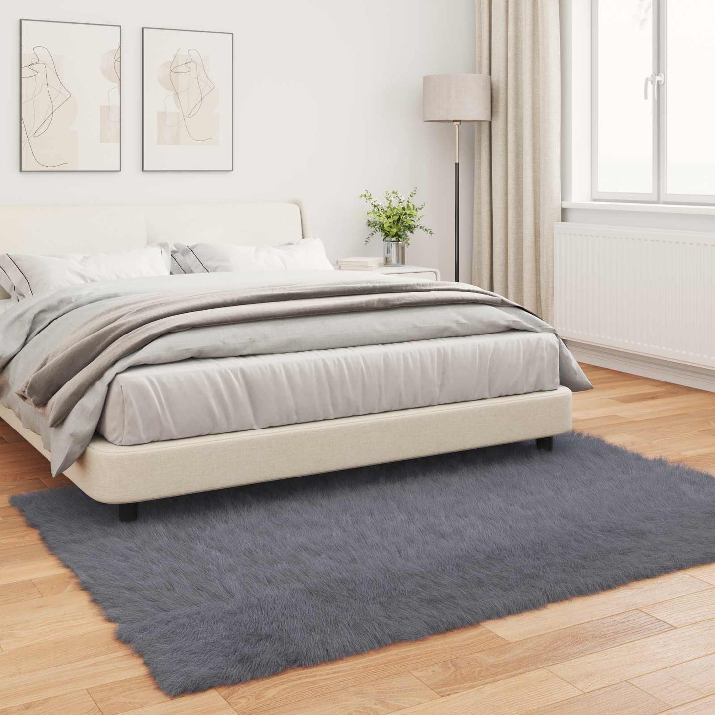 vidaXL Faux Sheepskin Rug TAFALLA Anthracite 140 x 200 cm Polyester