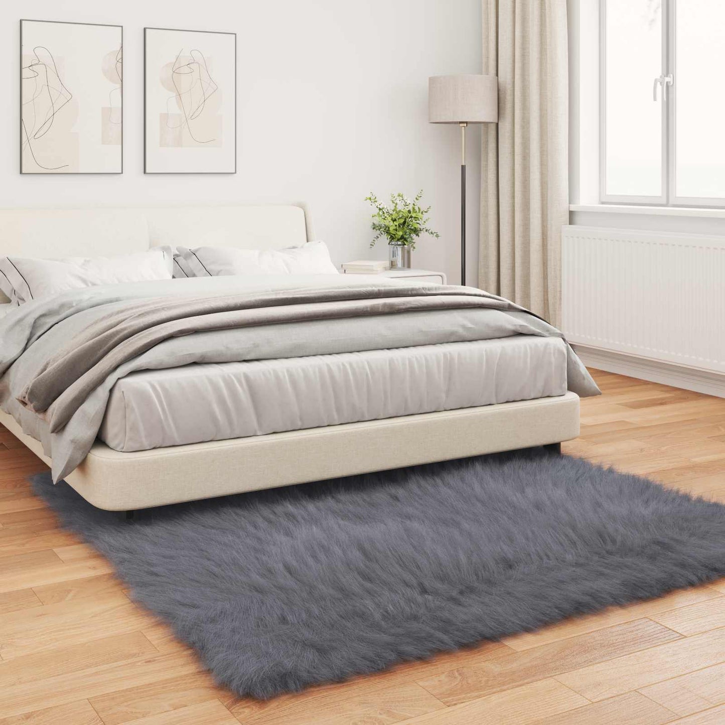 vidaXL Faux Sheepskin Rug TAFALLA Anthracite 120 x 120 cm Polyester