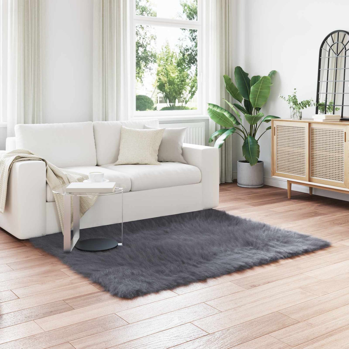 vidaXL Faux Sheepskin Rug TAFALLA Anthracite 160 x 160 cm Polyester