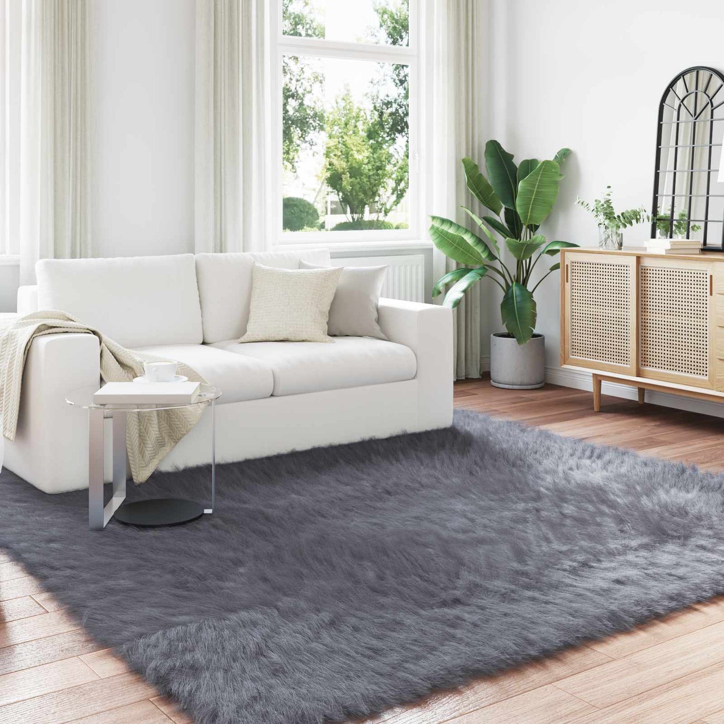 vidaXL Faux Sheepskin Rug TAFALLA Anthracite 200 x 200 cm Polyester