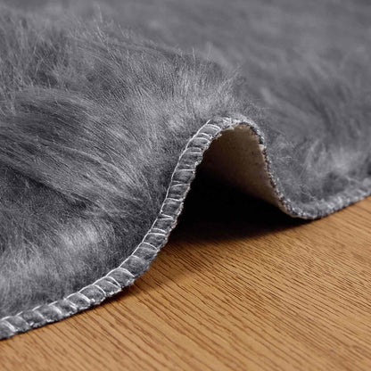 vidaXL Faux Sheepskin Rug TAFALLA Anthracite Ø 120 cm Polyester