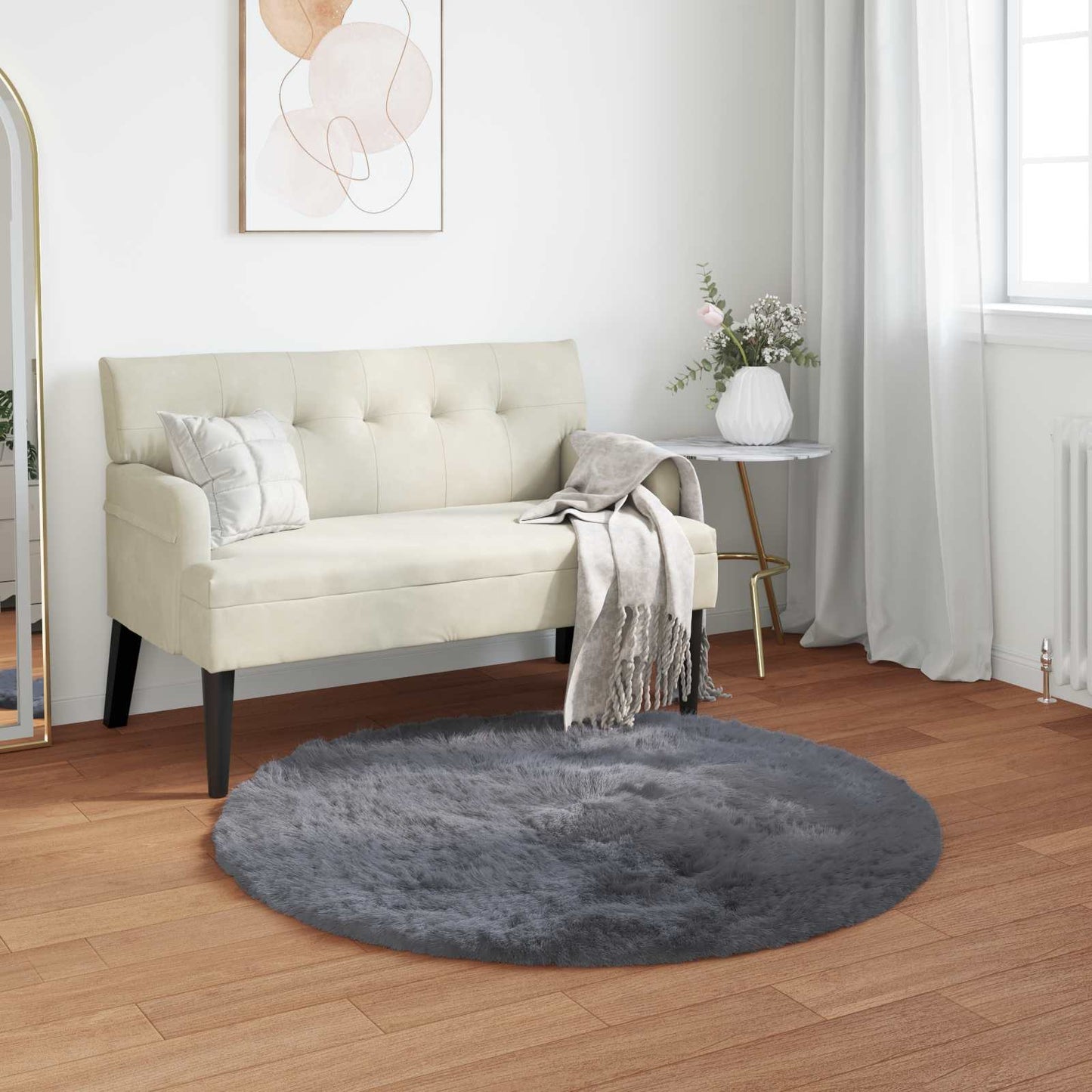 vidaXL Faux Sheepskin Rug TAFALLA Anthracite Ø 120 cm Polyester