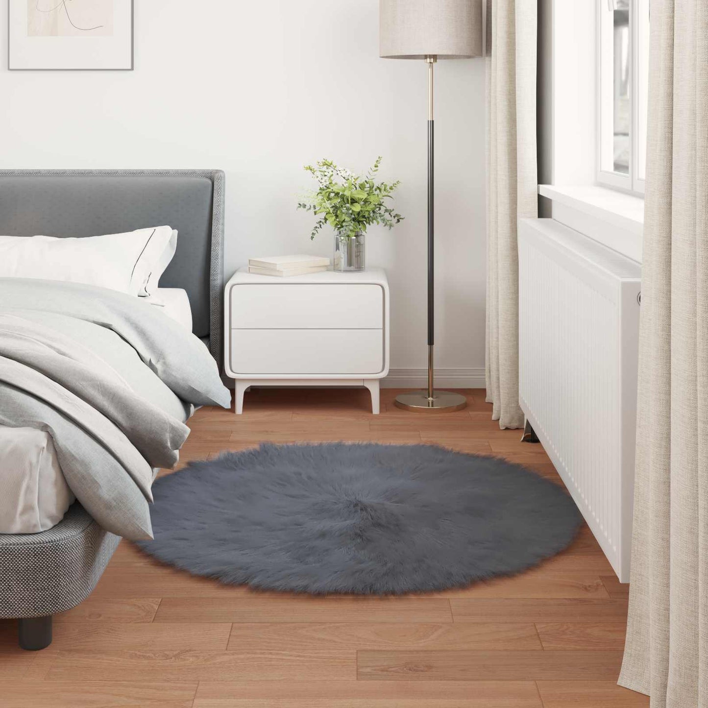 vidaXL Faux Sheepskin Rug TAFALLA Anthracite Ø 120 cm Polyester