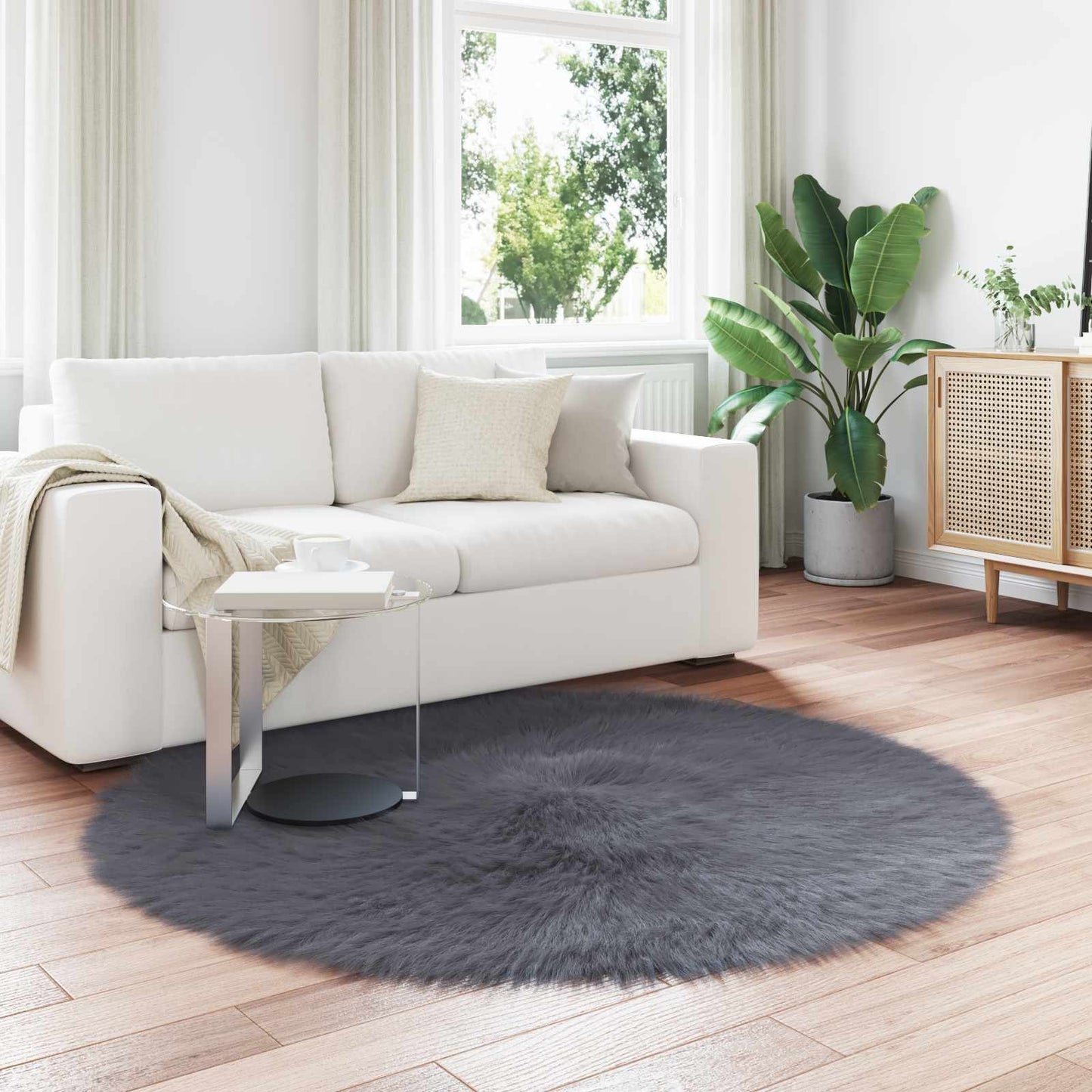 vidaXL Faux Sheepskin Rug TAFALLA Anthracite Ø 200 cm Polyester