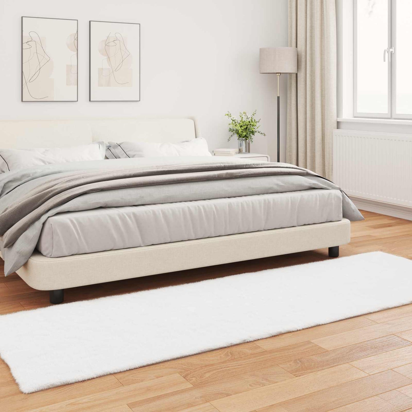 vidaXL Anti-Slip Faux Rabbit Fur Rug OLITE White 80 x 250 cm Polyester
