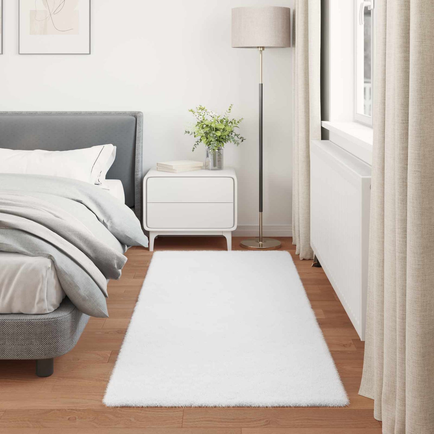 vidaXL Anti-Slip Faux Rabbit Fur Rug OLITE White 100 x 200 cm
