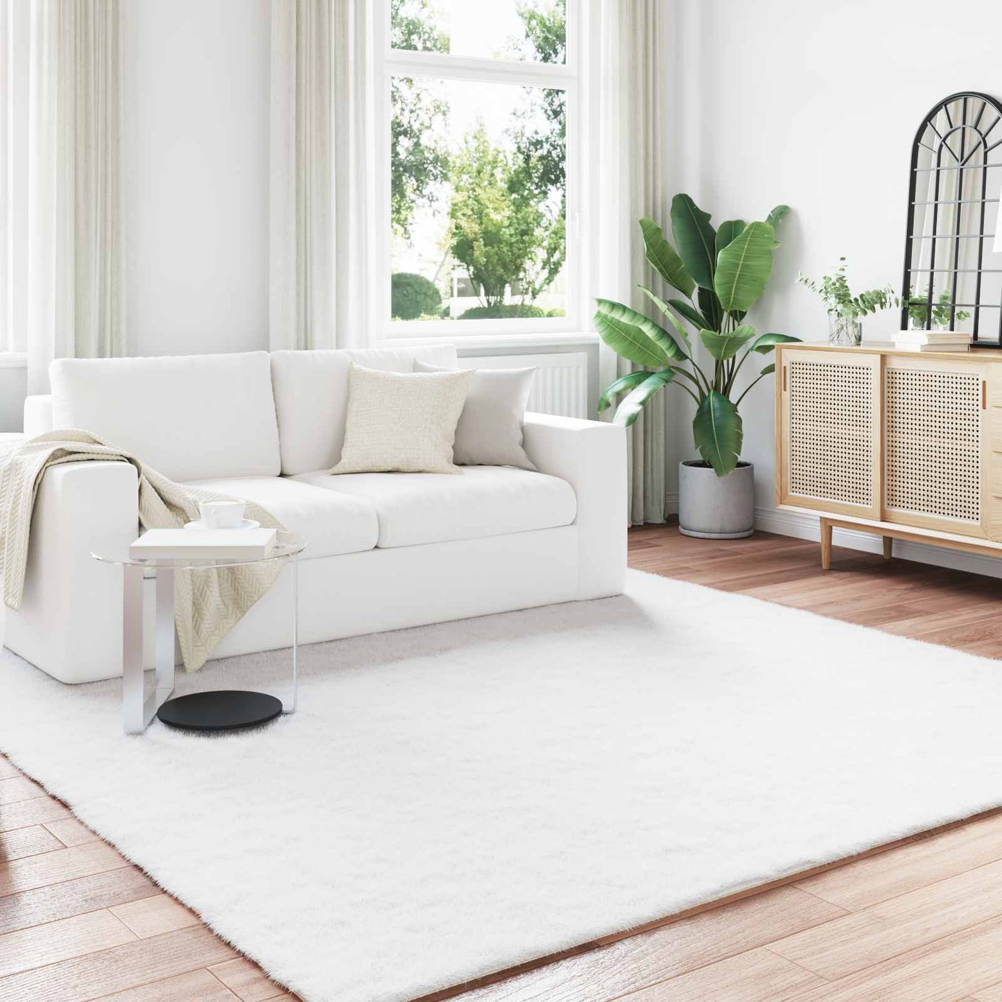 vidaXL Anti-Slip Faux Rabbit Fur Rug OLITE White 200 x 200 cm