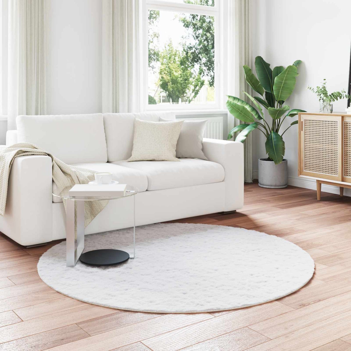vidaXL Anti-Slip Faux Rabbit Fur Rug OLITE White Ø 160 cm Polyester