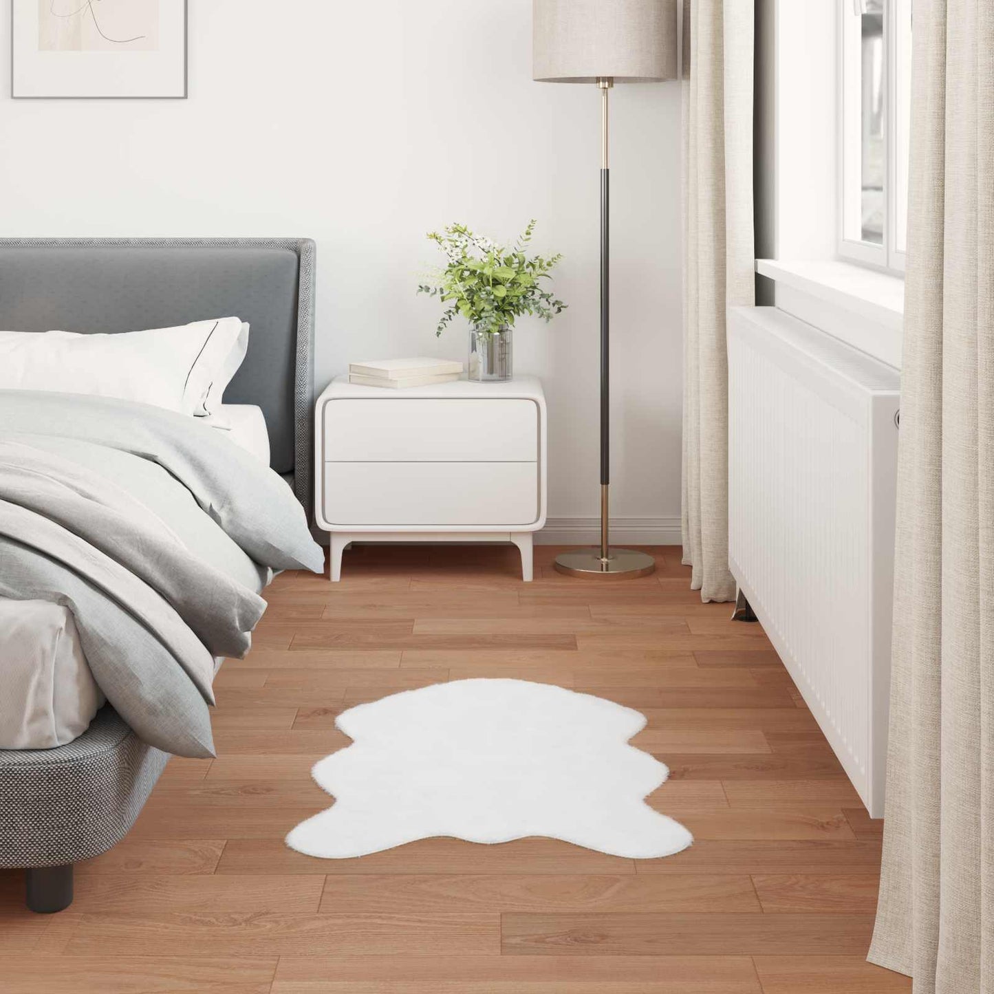vidaXL Anti-Slip Faux Rabbit Fur Rug OLITE White 60 x 90 cm Polyester