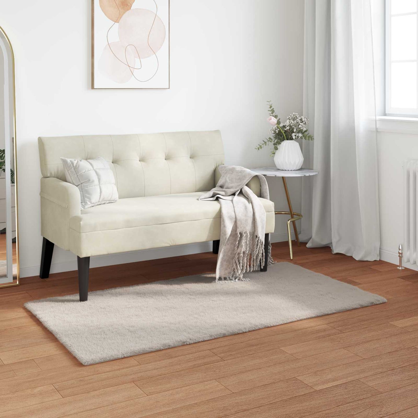 vidaXL Anti-Slip Faux Rabbit Fur Rug OLITE Beige 80 x 150 cm Polyester
