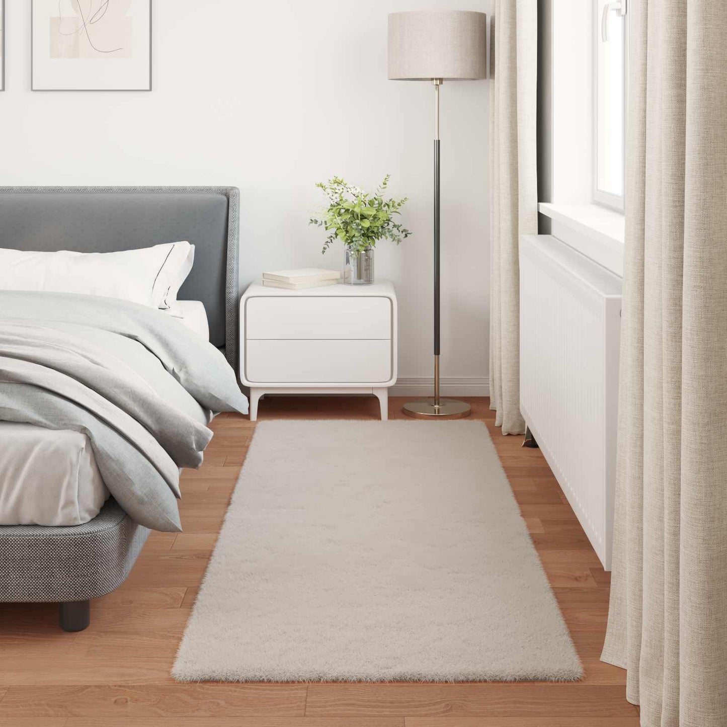 vidaXL Anti-Slip Faux Rabbit Fur Rug OLITE Beige 80 x 200 cm Polyester