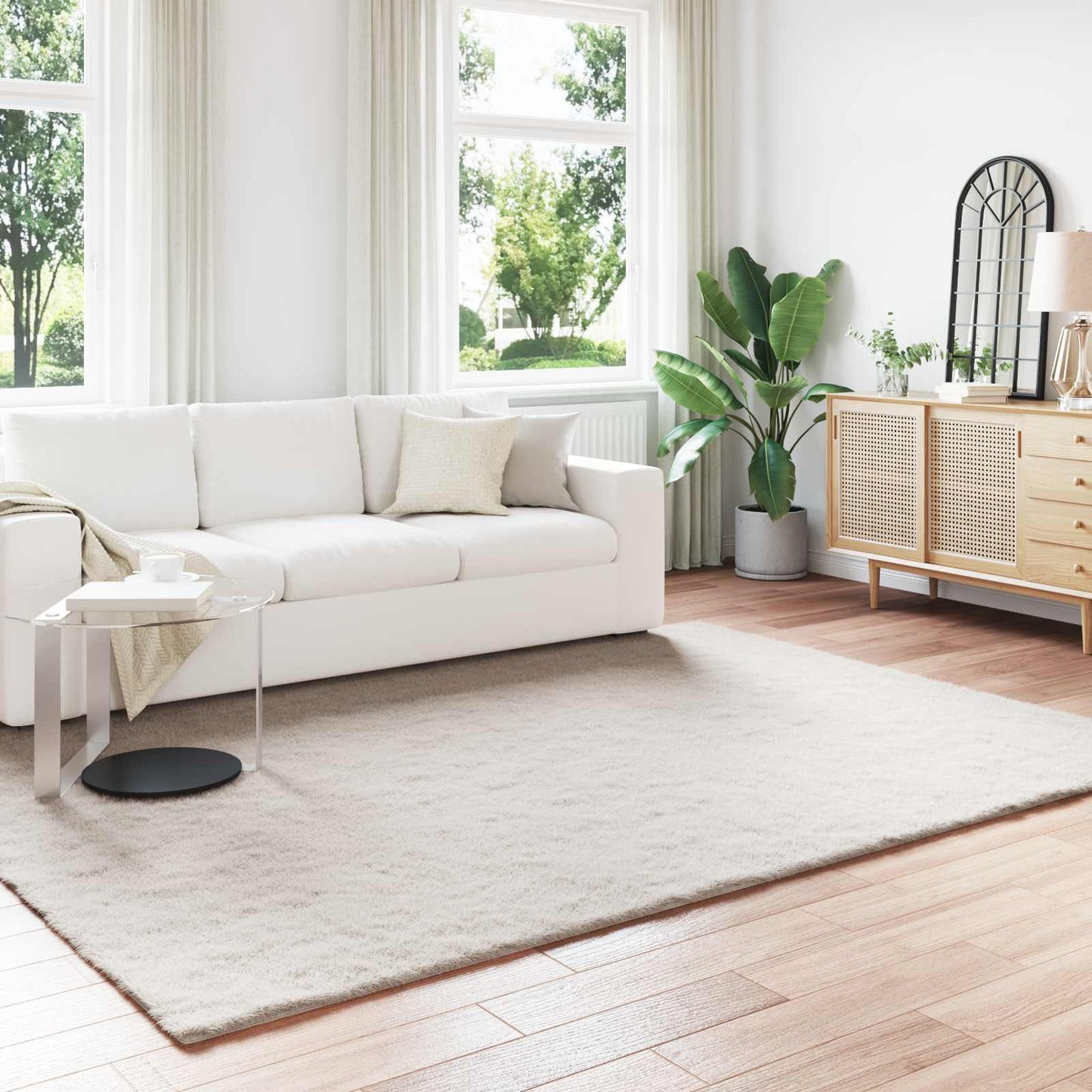 vidaXL Anti-Slip Faux Rabbit Fur Rug OLITE Beige 200 x 280 cm