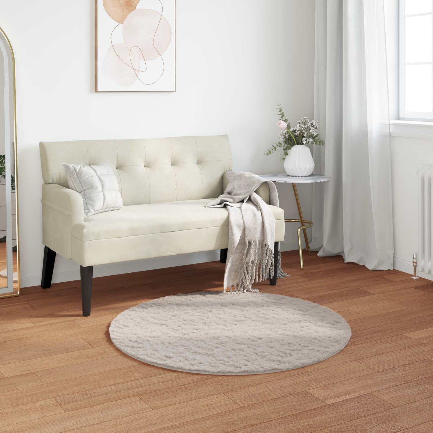 vidaXL Anti-Slip Faux Rabbit Fur Rug OLITE Beige Ø 120 cm Polyester