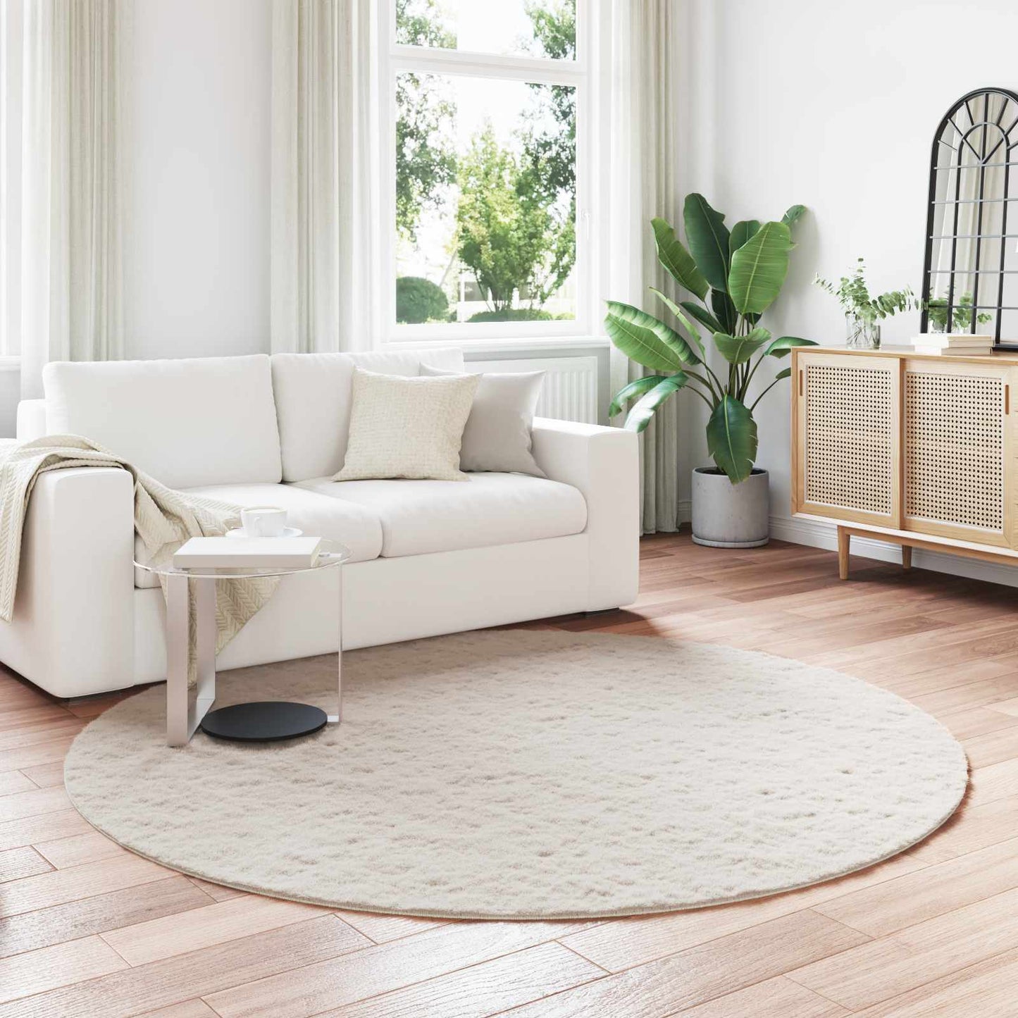 vidaXL Anti-Slip Faux Rabbit Fur Rug OLITE Beige Ø 160 cm Polyester