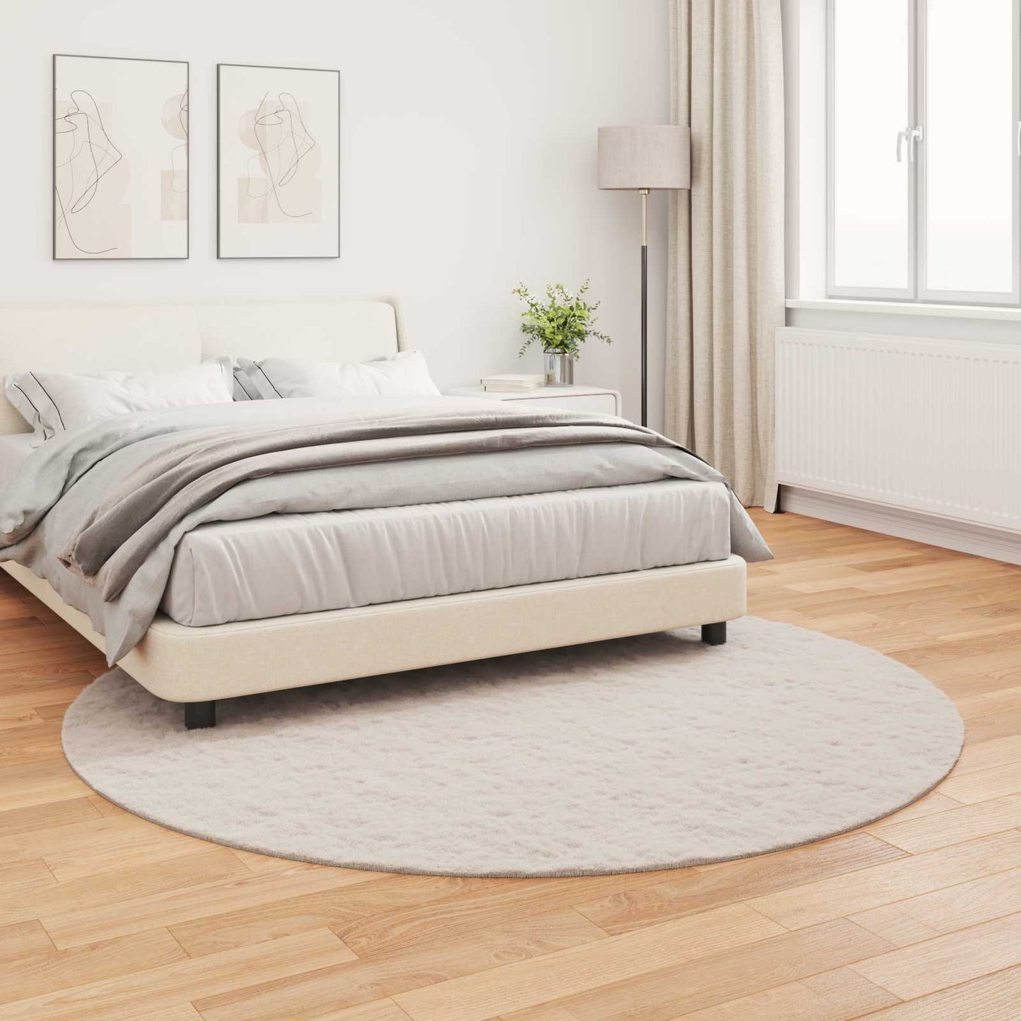 vidaXL Anti-Slip Faux Rabbit Fur Rug OLITE Beige Ø 160 cm Polyester