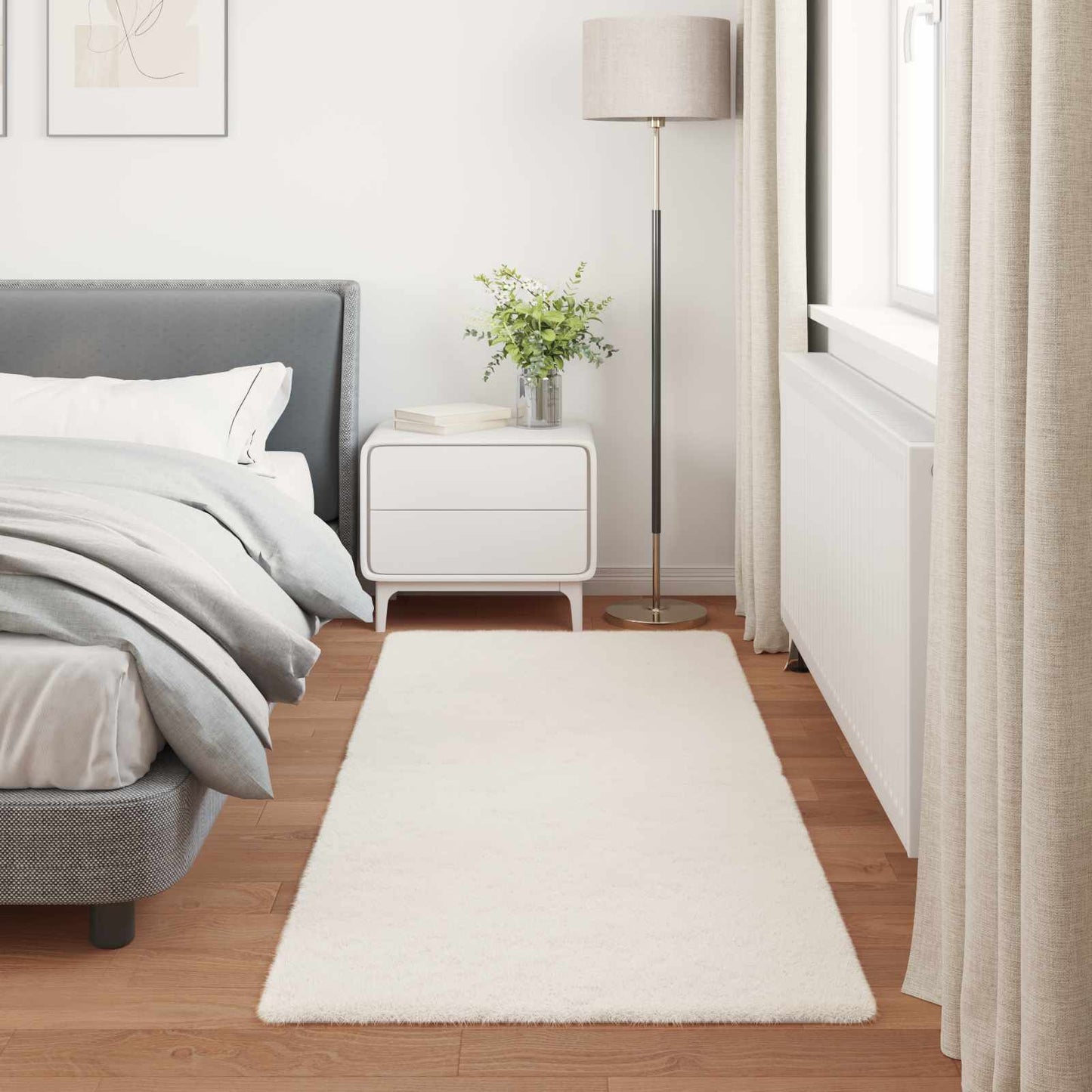 vidaXL Anti-Slip Faux Rabbit Fur Rug OLITE Cream 80 x 200 cm Polyester