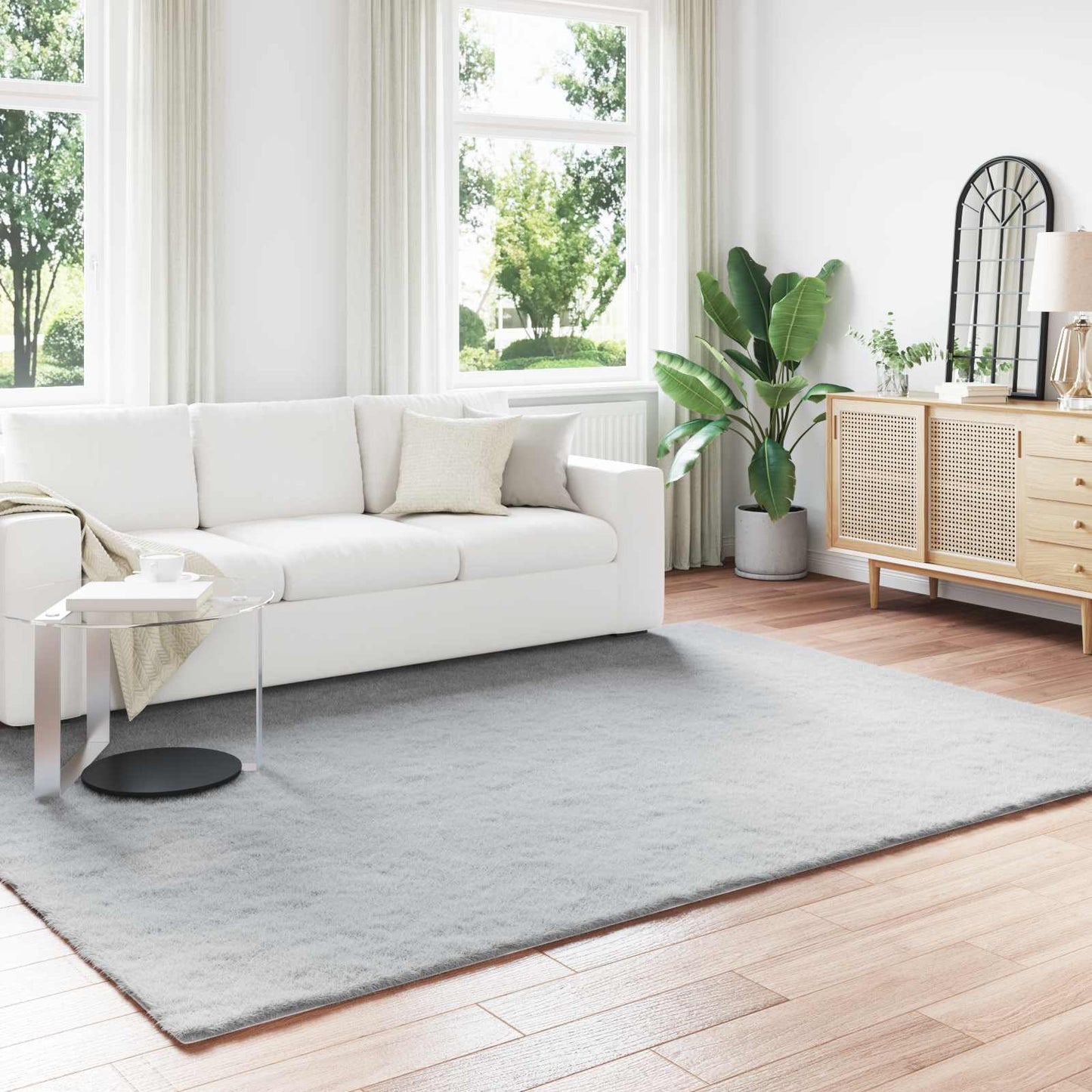 vidaXL Anti-Slip Faux Rabbit Fur Rug OLITE Grey 200 x 280 cm Polyester