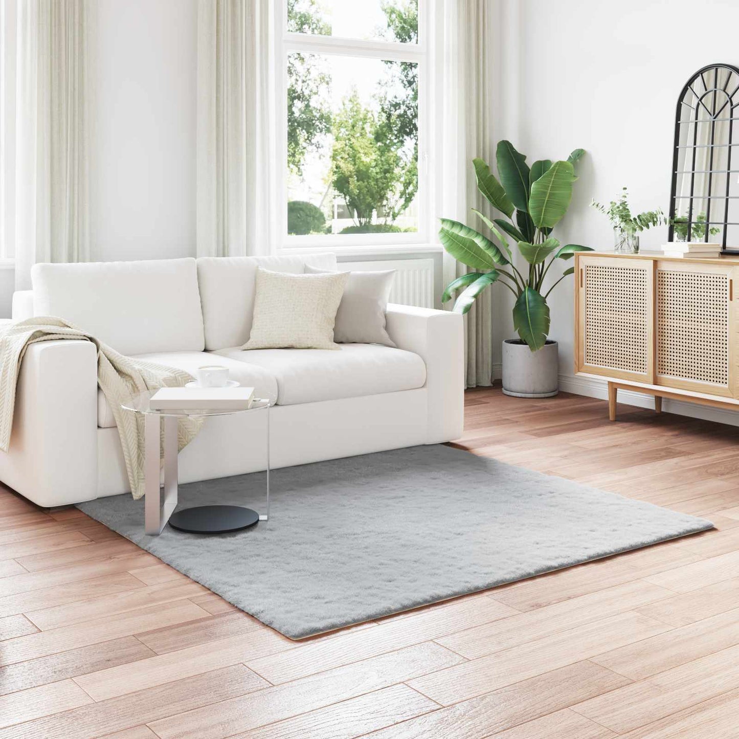 vidaXL Anti-Slip Faux Rabbit Fur Rug OLITE Grey 120 x 120 cm Polyester