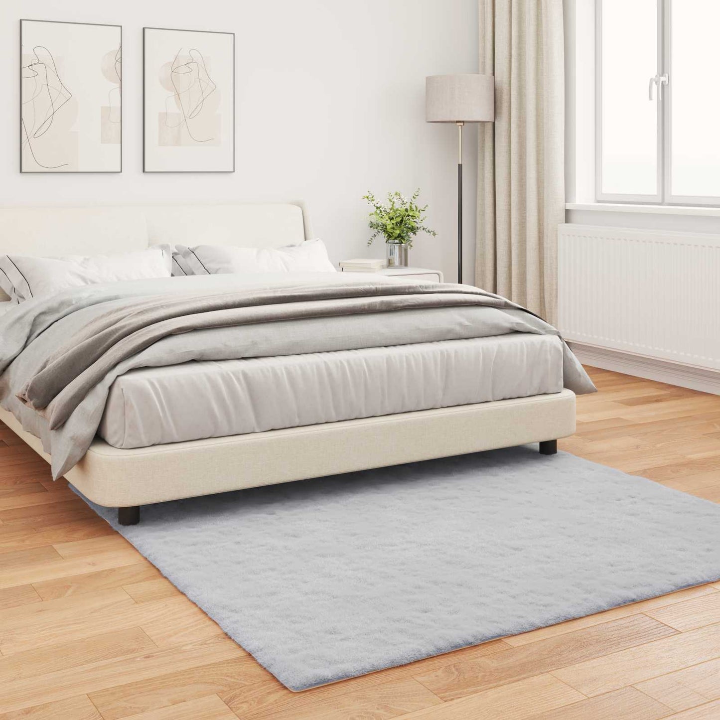 vidaXL Anti-Slip Faux Rabbit Fur Rug OLITE Grey 160 x 160 cm Polyester