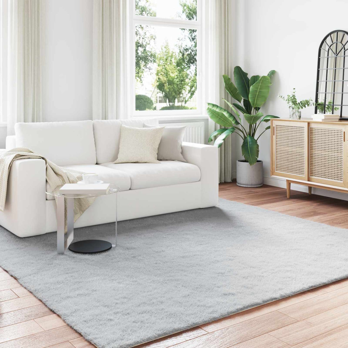 vidaXL Anti-Slip Faux Rabbit Fur Rug OLITE Grey 200 x 200 cm Polyester